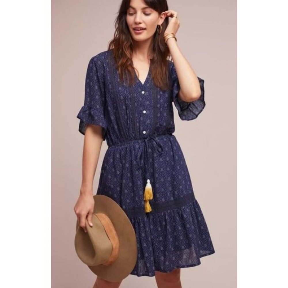 ANTHROPOLOGIE X ISABELLA SINCLAIR navy bandera dress size SP